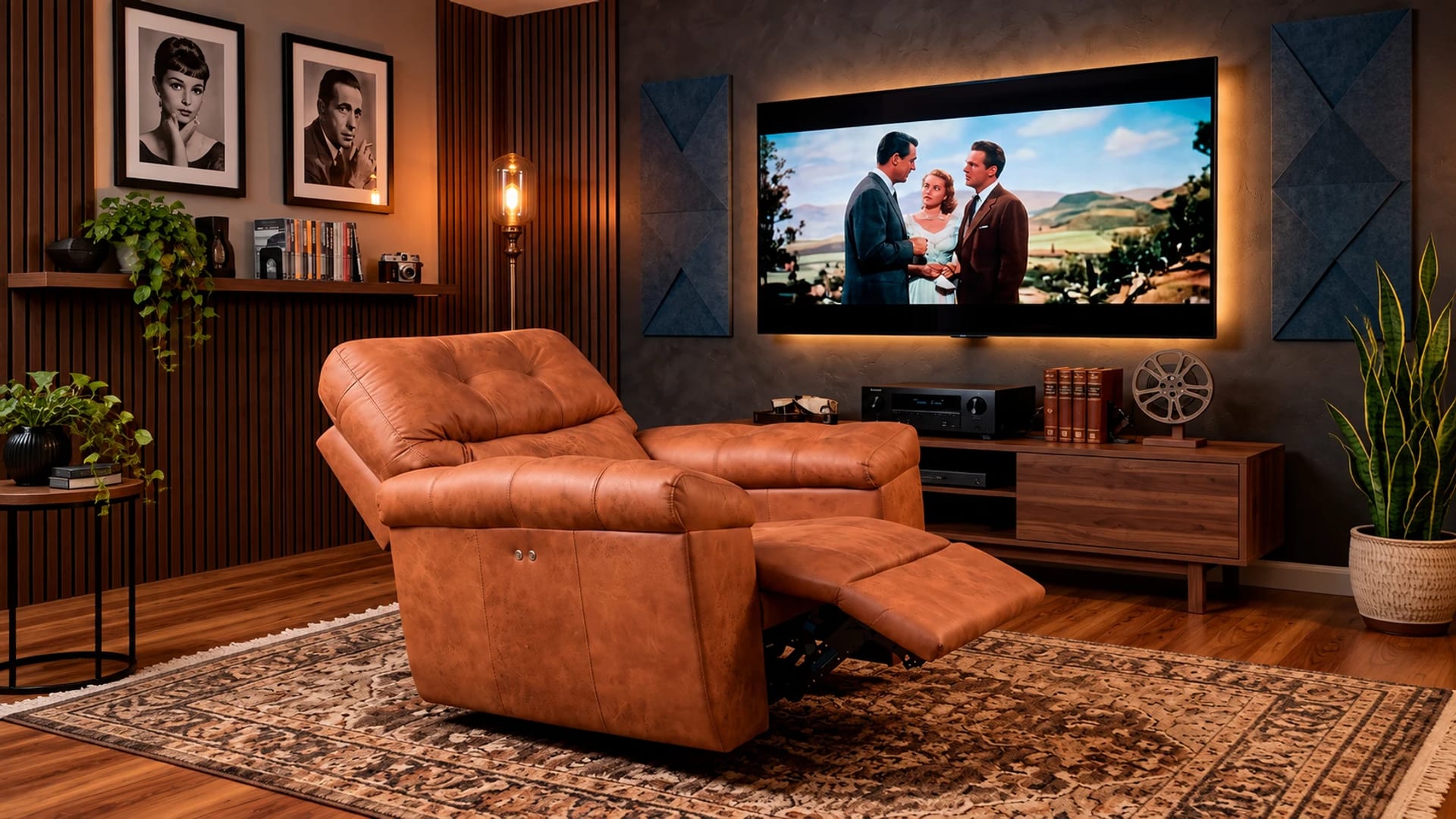 Poltrona Revo reclinada em uma sala de home theater